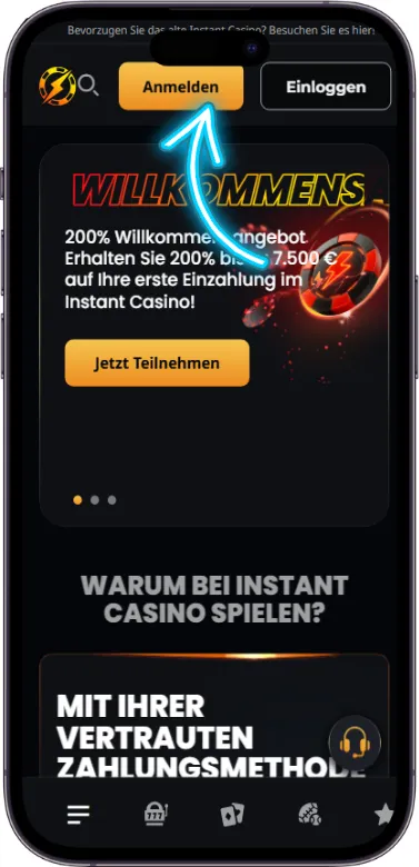 Instant Casino Registrierungsknopf