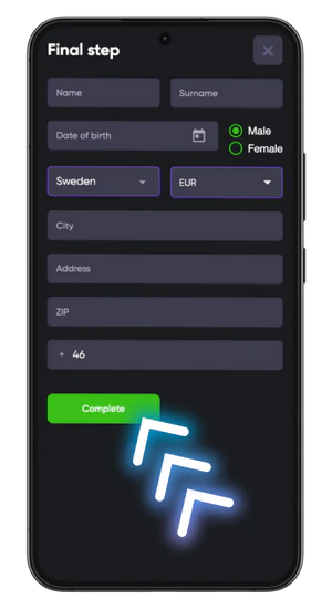 Instant Casino Slutför registrering